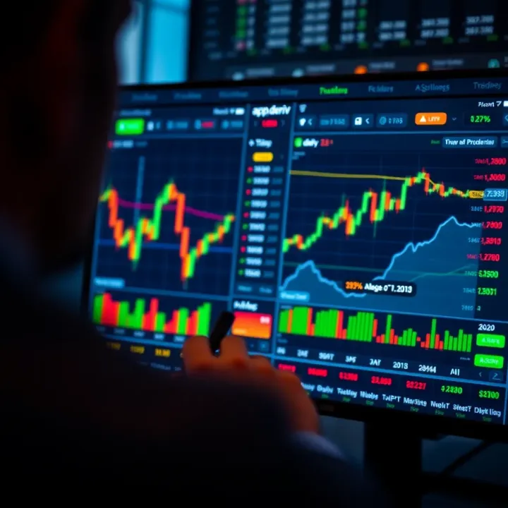 User interface of app.deriv displaying live trading charts and market analysis tools