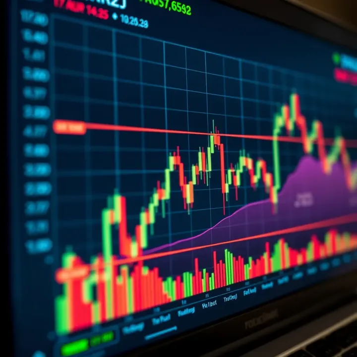 Graph showing currency exchange rates fluctuating on a digital trading platform screen