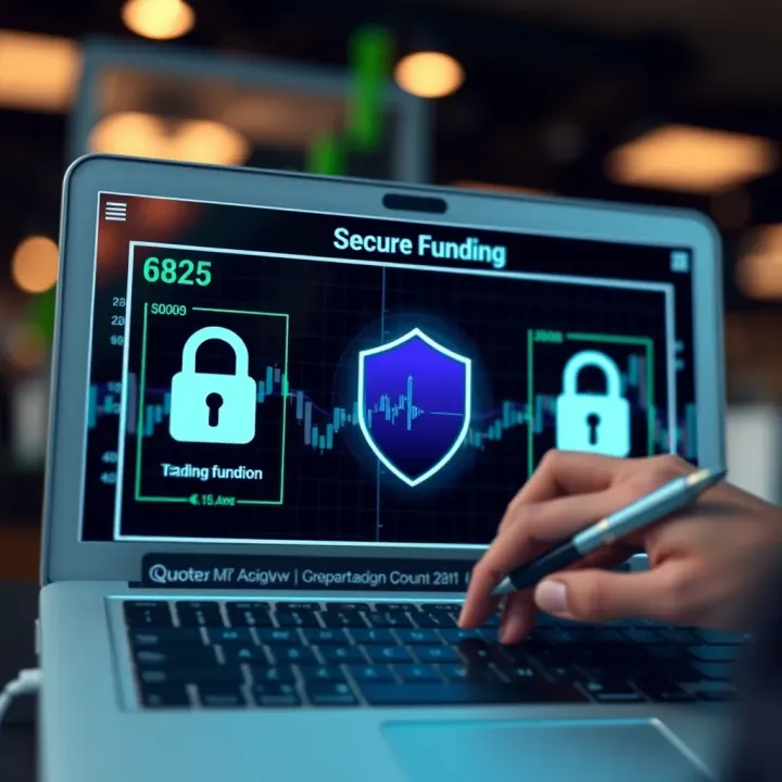 Graphic depicting secure online transaction with digital security icons and currency symbols