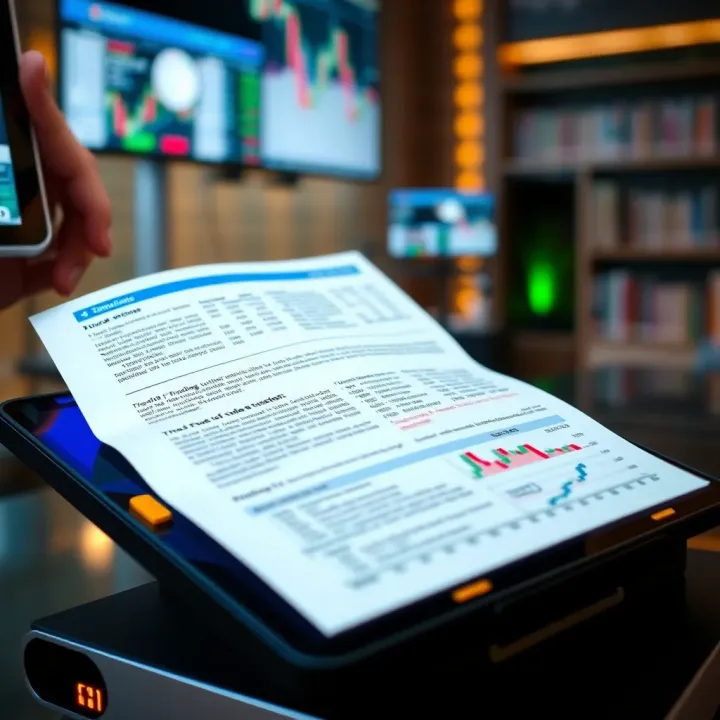 Open digital device displaying a trading book PDF with market data charts