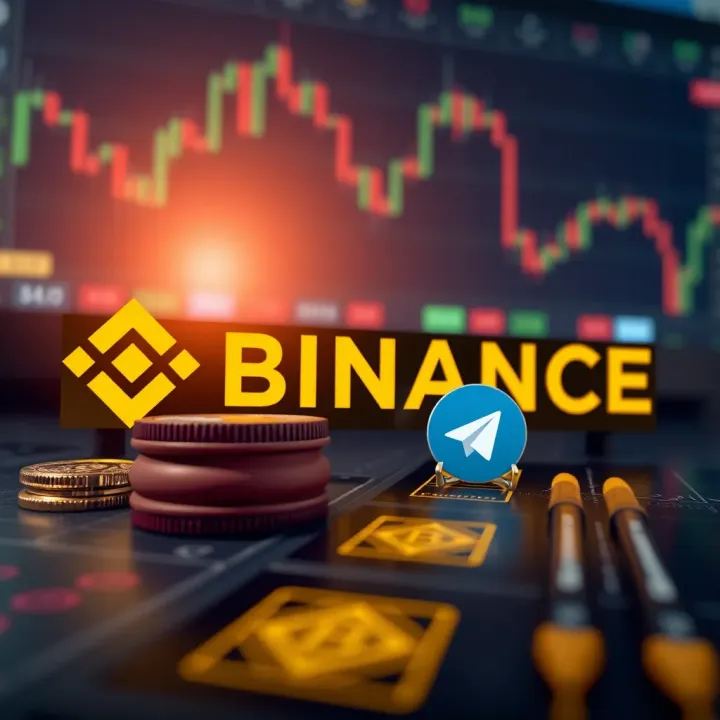 Conceptual illustration of cryptocurrency trading risks and benefits with Binance logo and caution icons