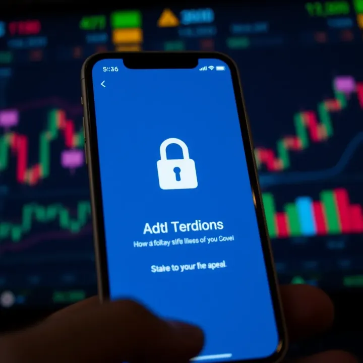 Secure Access to Trading Platforms for Safe Financial Activities Smartphone showing a secure login screen for a trading application with financial graphs in the background