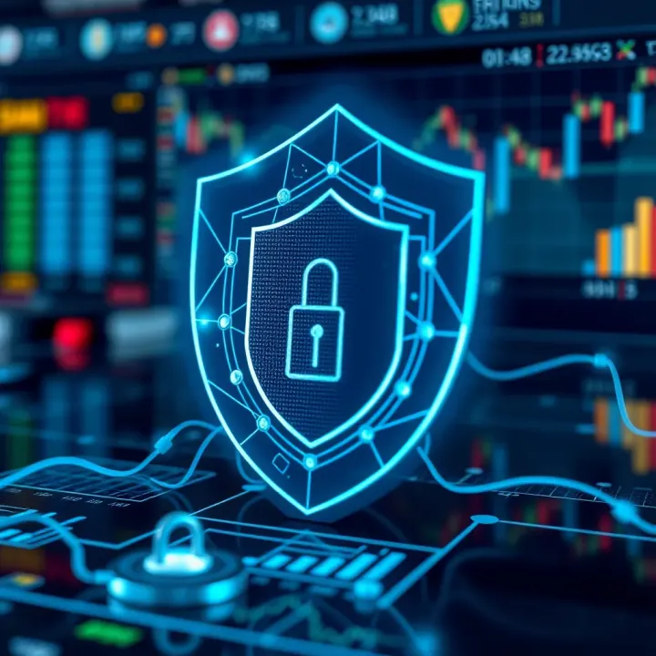 Strong Security Features in Trading Applications Secure digital shield icon representing protection of trading investments and data security