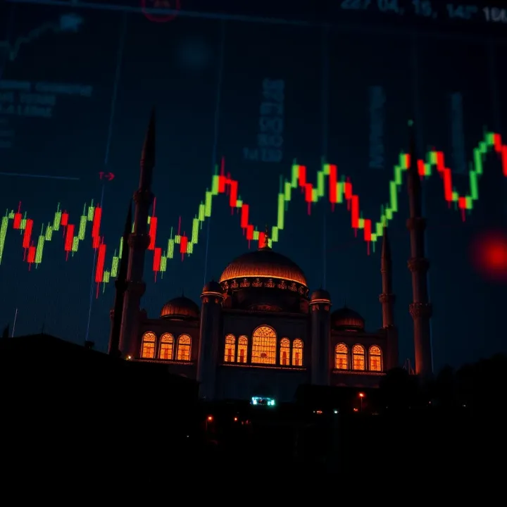 Future Trading and Islamic Compliance Perspectives Illustration of financial chart with mosque silhouette representing Islamic trading practices