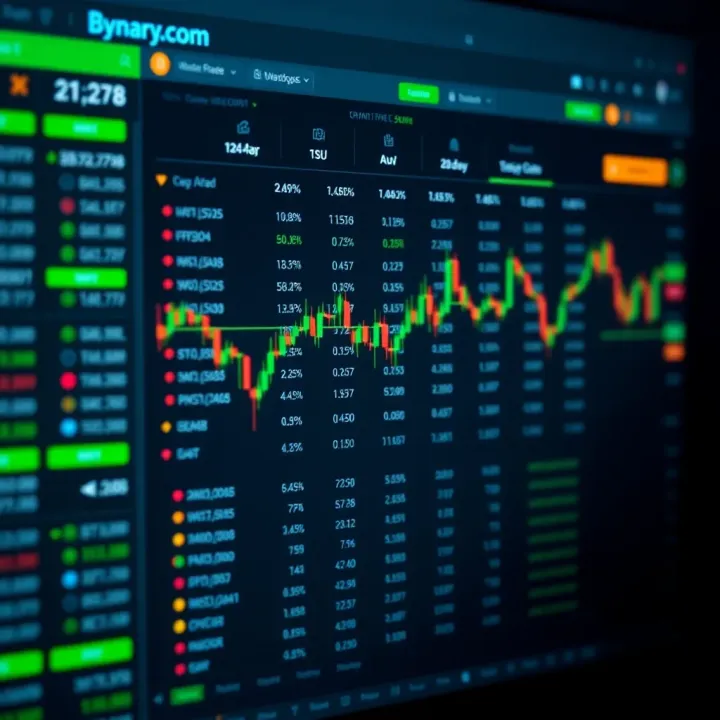 Binary.com trading dashboard showing options for binary trading with market data
