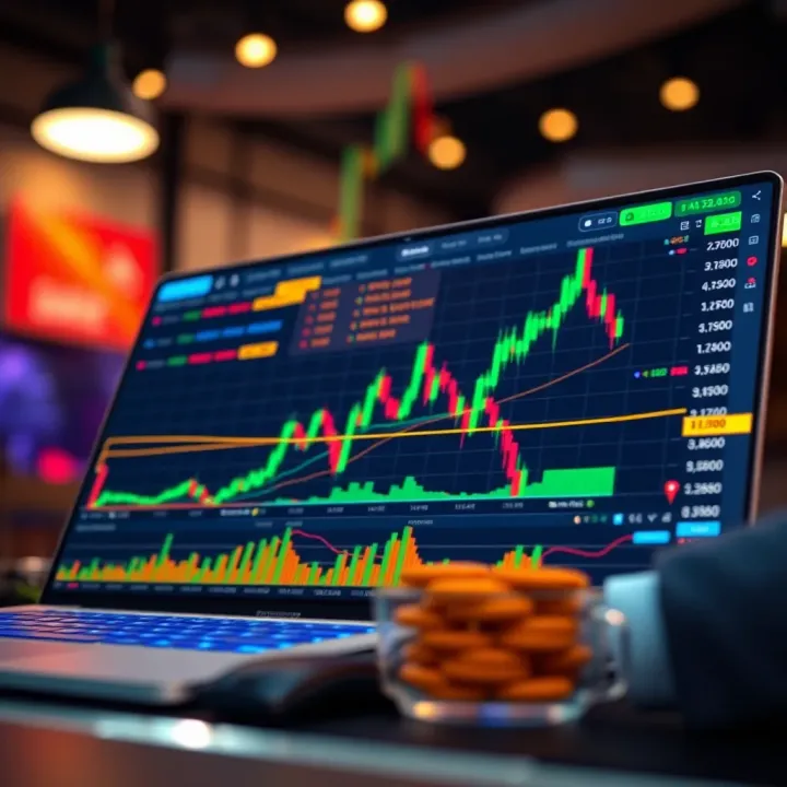 Graph showing trading activity and user interface of Quotex platform