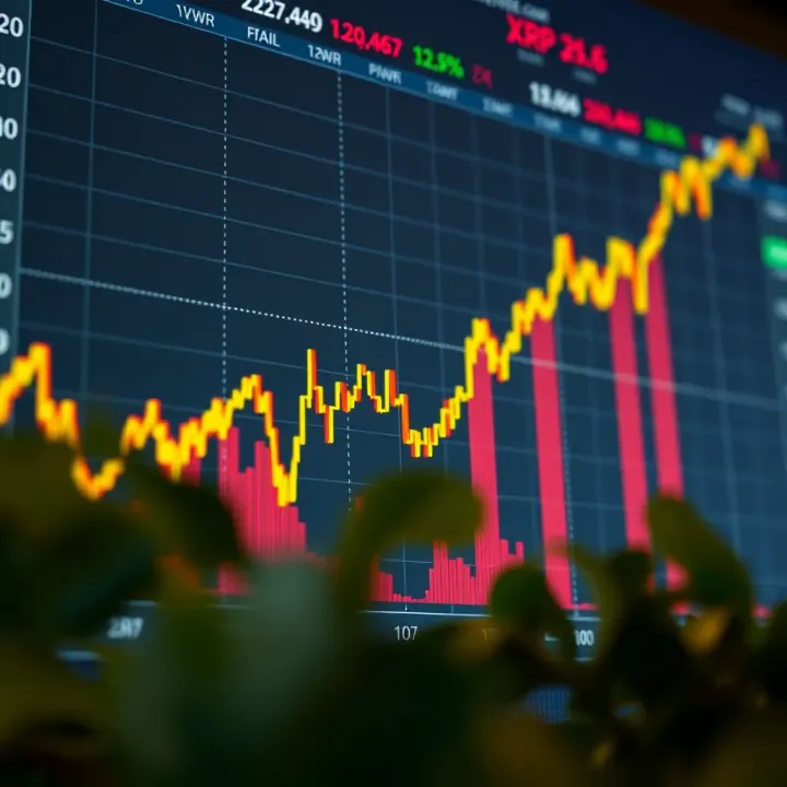 Graph showing upward trend and fluctuations in XRP market prices