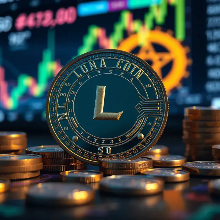 Illustration of factors influencing Luna coin including technical charts and risk elements