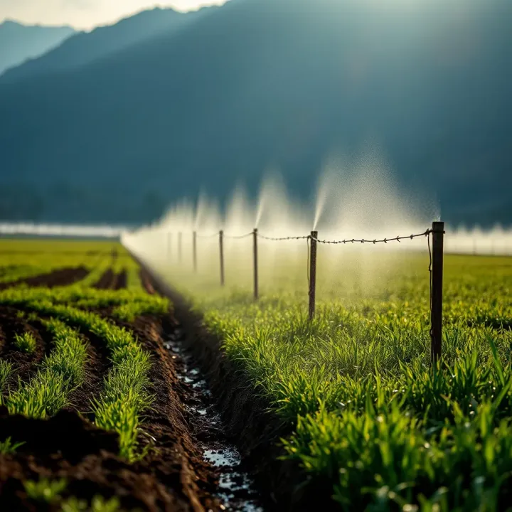 Agricultural fields irrigated with clean water highlighting sustainable farming practices