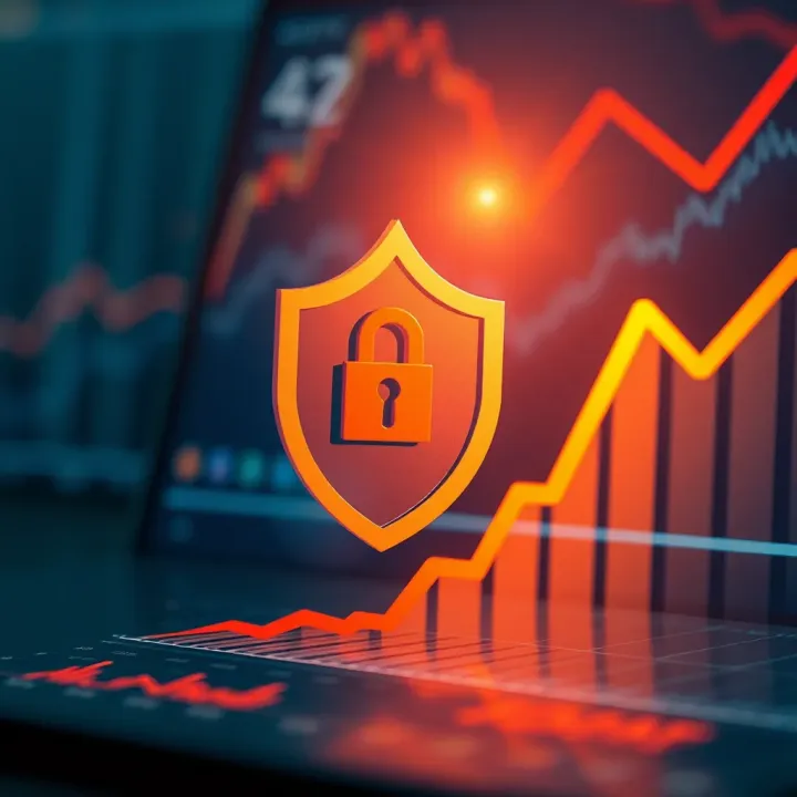 Safe online trading concept with secure shield and upward trending graph