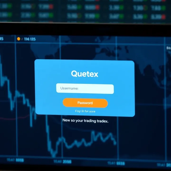 User interface showing Quetex login screen with username and password fields