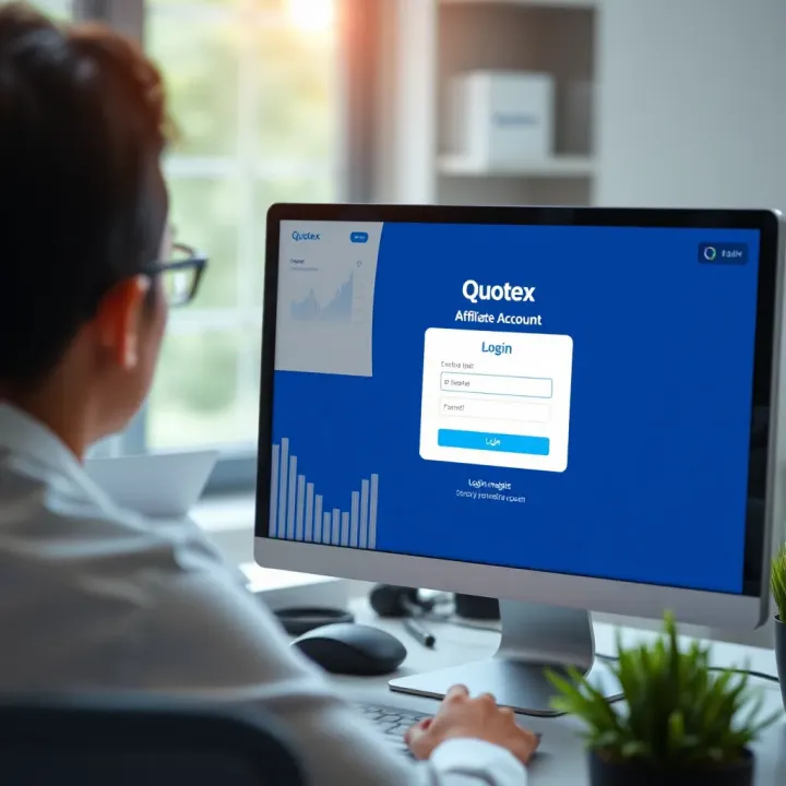 Computer screen displaying login interface for Quotex affiliate account access