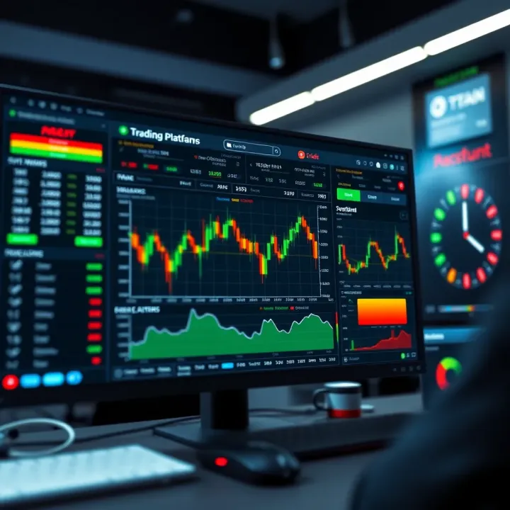 Digital dashboard displaying QX Broker trading platform interface with charts and account summary