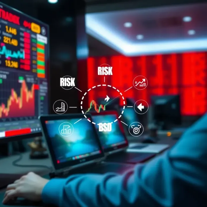 Illustration of financial risk management icons and tips for safe trading