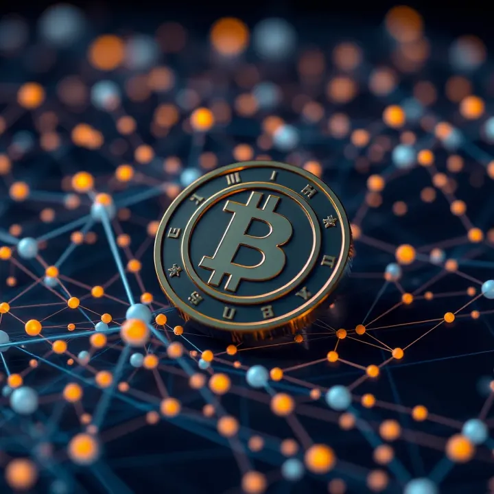 Conceptual visualization of blockchain network and digital currency concept