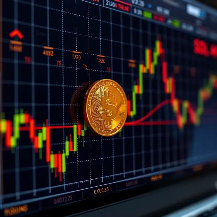 Technical chart depicting Solana coin price movements and trading volumes