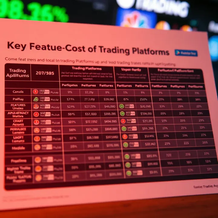 Comparison chart showing features, fees, and usability metrics of popular trading applications