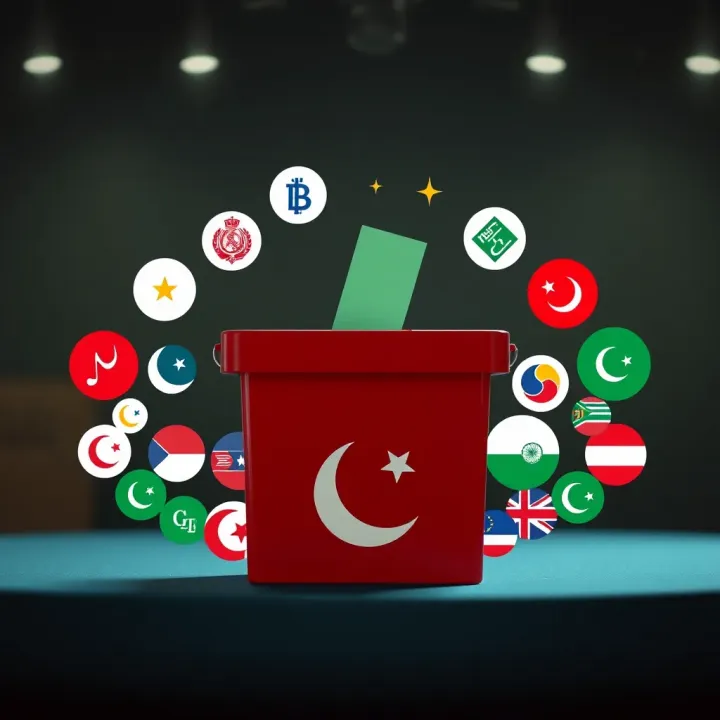 Illustration of Pakistan's diverse political party logos arranged around a ballot box symbolizing electoral competition