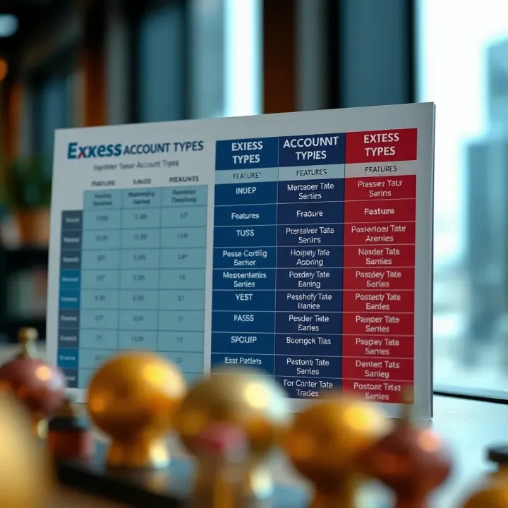 Comparison chart showing features and benefits of different Exness account types for traders