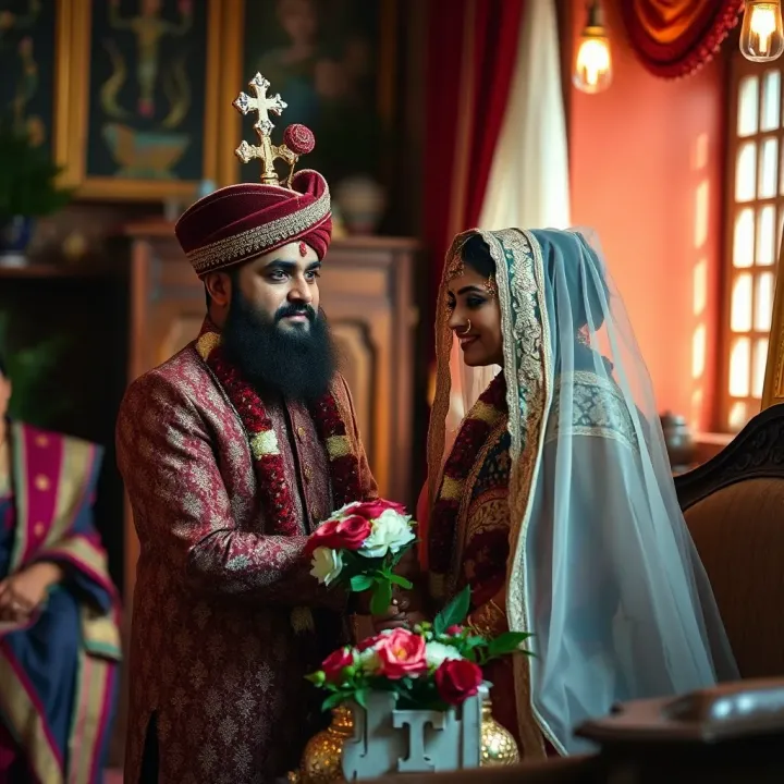 Cultural Influences on Marriage in Pakistan Traditional wedding elements blending with modern symbols representing cultural influences on marriage