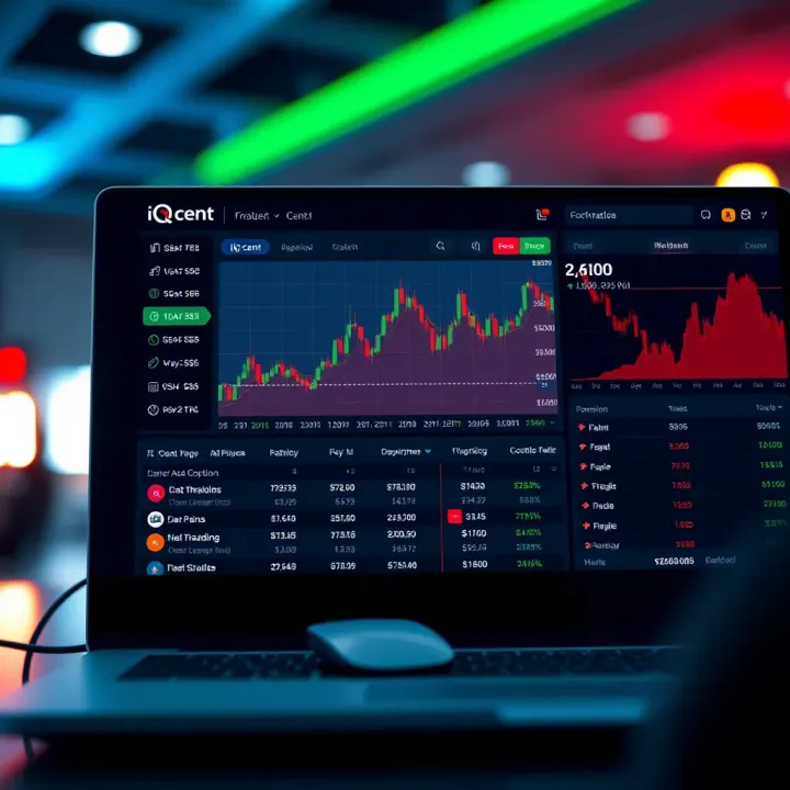 Dashboard overview showing trading graph and financial options on IQ Cent platform