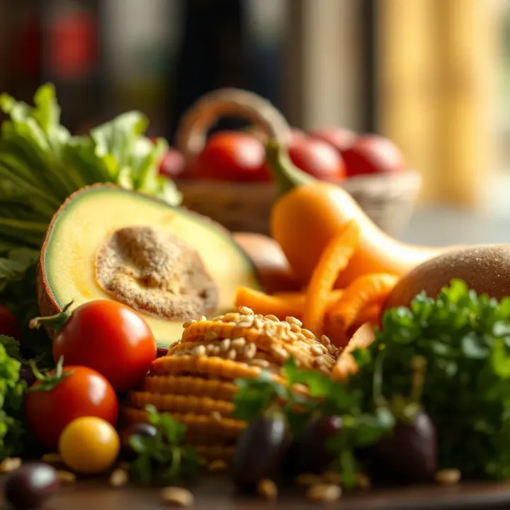 Fiber-Rich Foods Supporting Digestive Health Healthy fiber-rich foods like fruits, vegetables, and whole grains to aid digestion