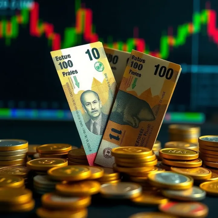 Visual Representation of Forex Trading Deposit Requirements Illustration showing various currency notes and coins symbolizing forex trading deposits