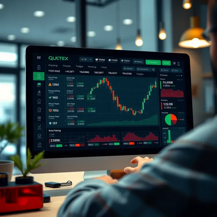 Quotex Trading Platform Interface Featuring Asset Selection and Tools User interface of Quotex trading platform showing diverse asset options and trading tools