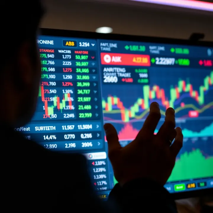 Currency Exchange and Market Trends on a Trading Platform User interacting with a digital trading platform showing currency exchange rates and market trends