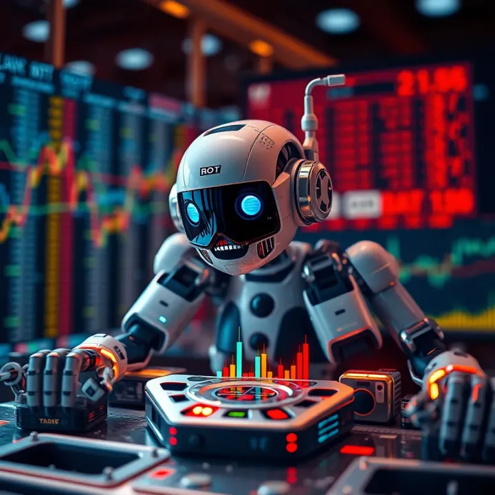 Conceptual illustration showing various trading bot strategies and their application in stock market analysis