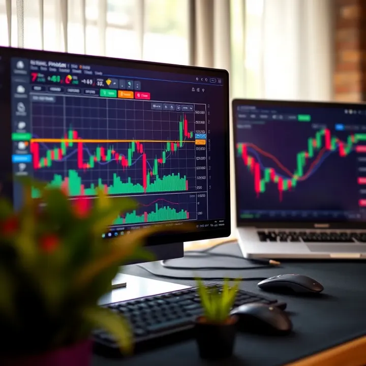 Graph showing practice trades in a simulated trading platform on a computer screen
