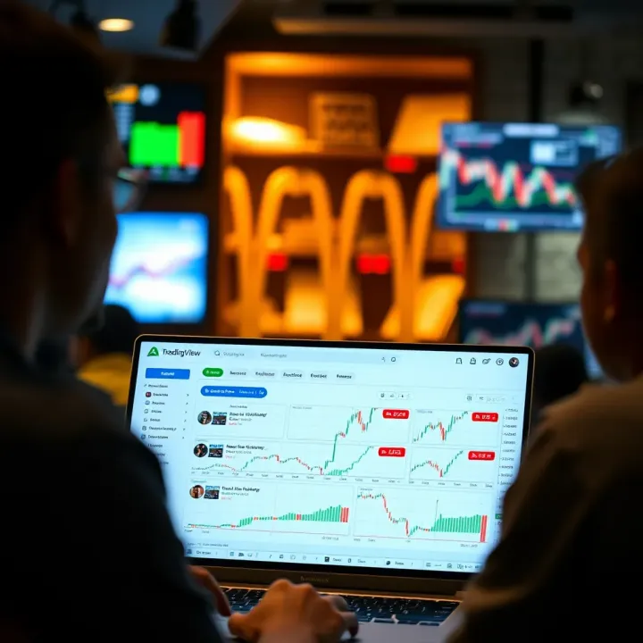 TradingView platform interface showing community chat and market analysis features