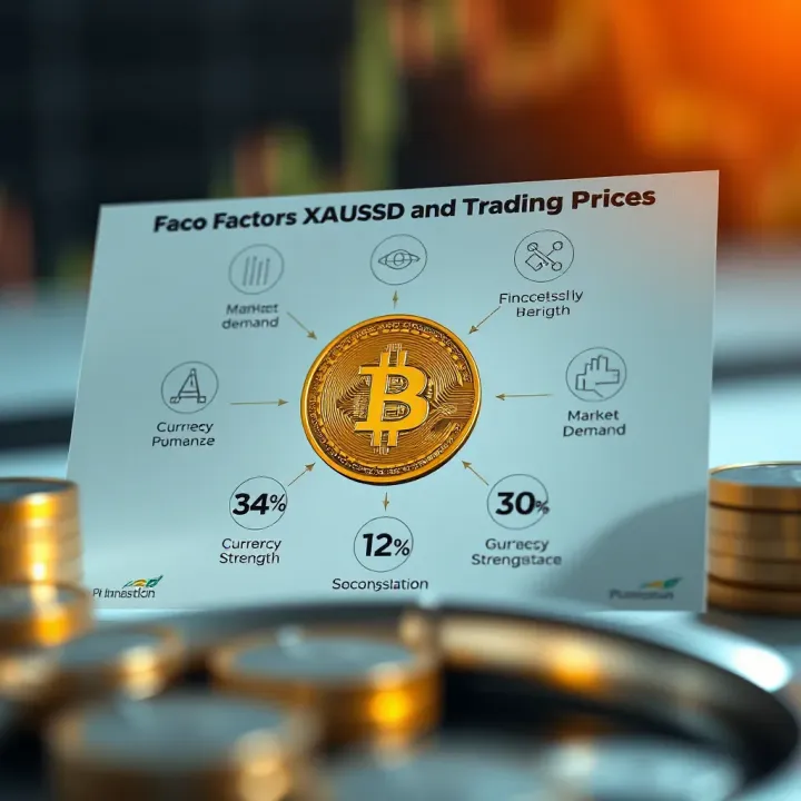 Key Factors Influencing XAUUSD Price Graphic showing factors affecting XAUUSD price such as market demand and currency strength