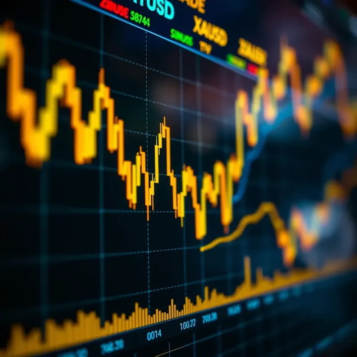 Gold Price Chart Highlighting XAUUSD Trading Signals Graph showing gold price movements with trading signals on a digital screen