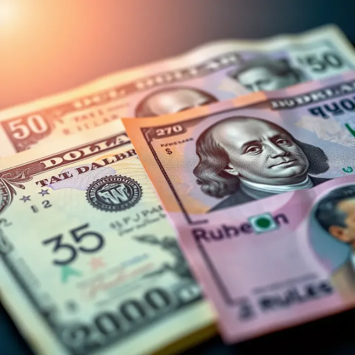 Close-up of US Dollar and Pakistani Rupee banknotes side by side