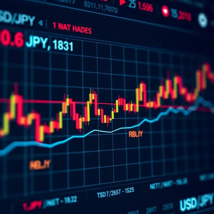 Graph showing USD/JPY exchange rate trends with economic indicators highlighted