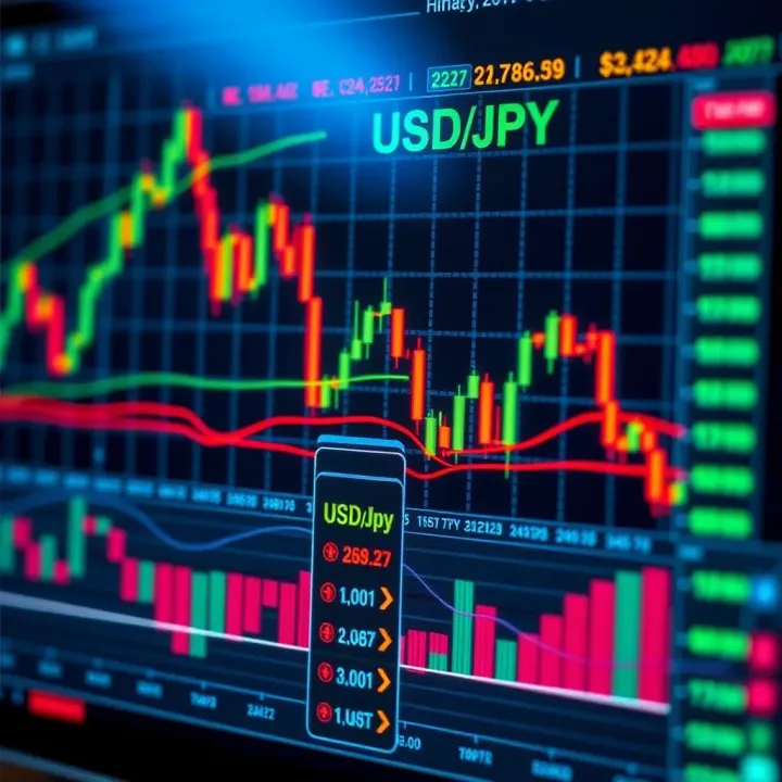 Technical chart displaying currency market patterns and forecast analysis for USD/JPY
