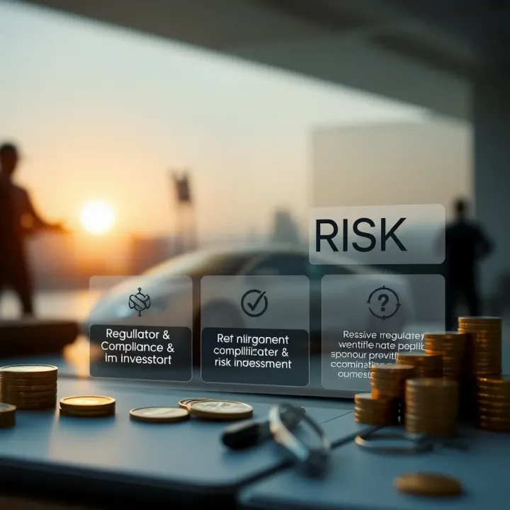 Graphic showing regulatory compliance and risk assessment elements in investment within the Pakistani market context