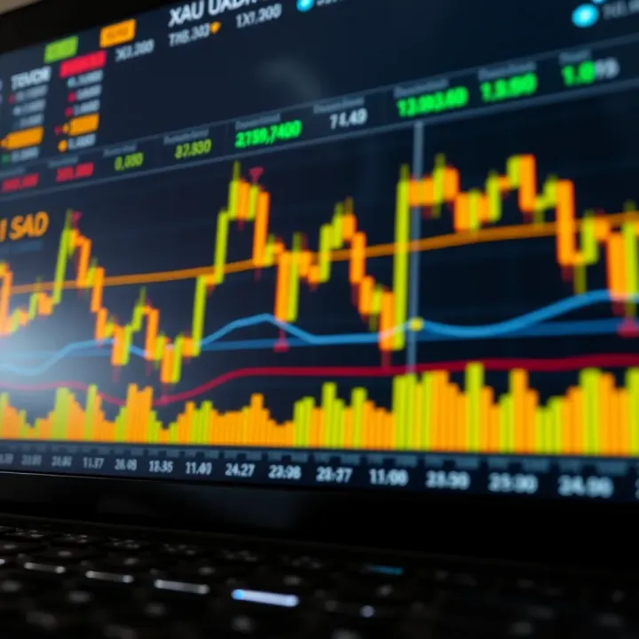Chart displaying technical indicators and risk management tools used for effective gold trading